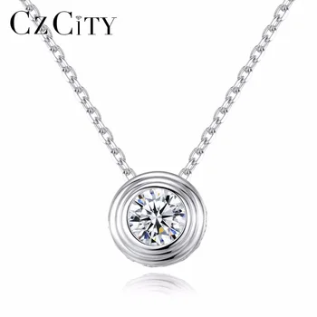 

CZCITY Classic 1 Carat Clear Cubic Zirconia Delicate Round Pendant with Italy Box Chain Women Necklace New 2018 Fine Jewelry