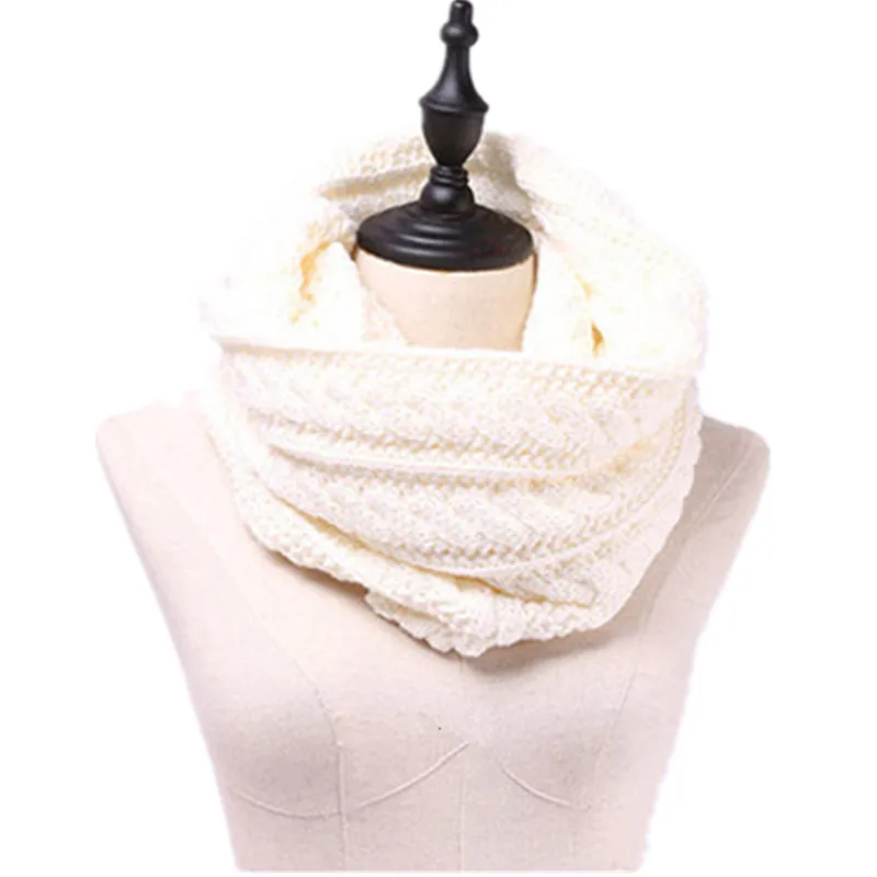Толстый вязаный снуд для женщин, зимний белый вязаный шарф, теплый шарф-кольцо, черный женский шарф-снуд, Однотонный женский зимний снуд