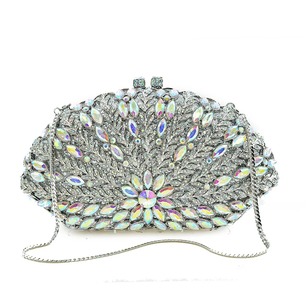 XIYUAN women silver crystal diamond evening bags chain shoulder bag