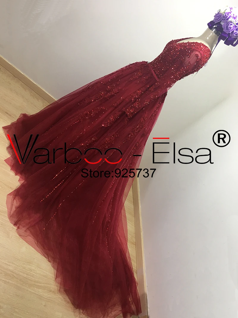 VARBOO_ELSA vestido de noiva Бисер V образным вырезом торжественные платья с красным кружевом с длинным шлейфом мяч халат с рукавами до локтя, свадебные платья в Китае