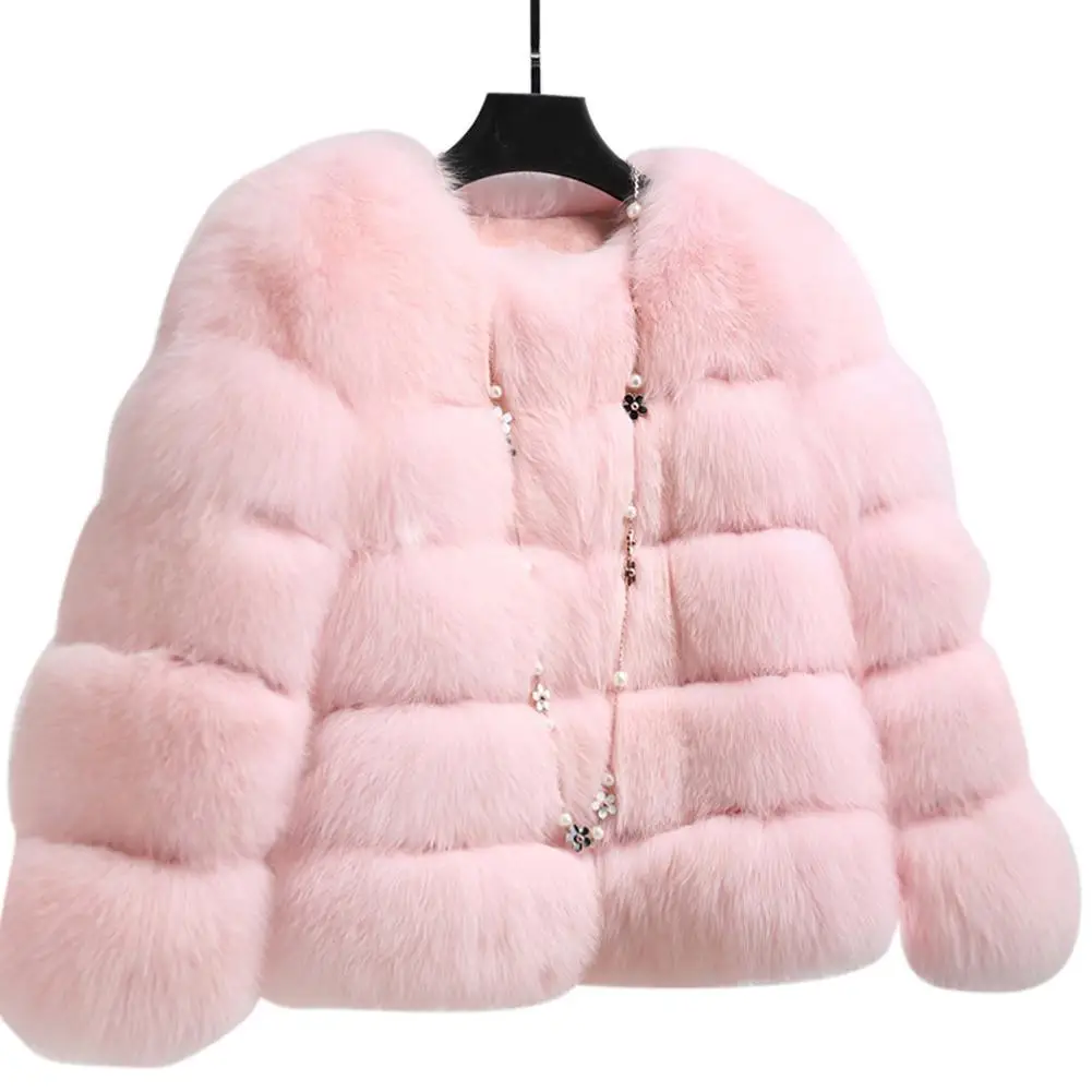 

New Fluffy faux fur coat women Short furry fake fur winter outerwear pink coat autumn Ladies casual party Elegant Warm overcoat