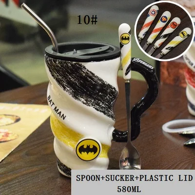 ULKNN Мстители Лига керамическая спиральная кружка с крышкой с ложкой Капитан Америка Бэтмен Супермен Спайдермен высокой емкости посуда для напитков - Цвет: A010