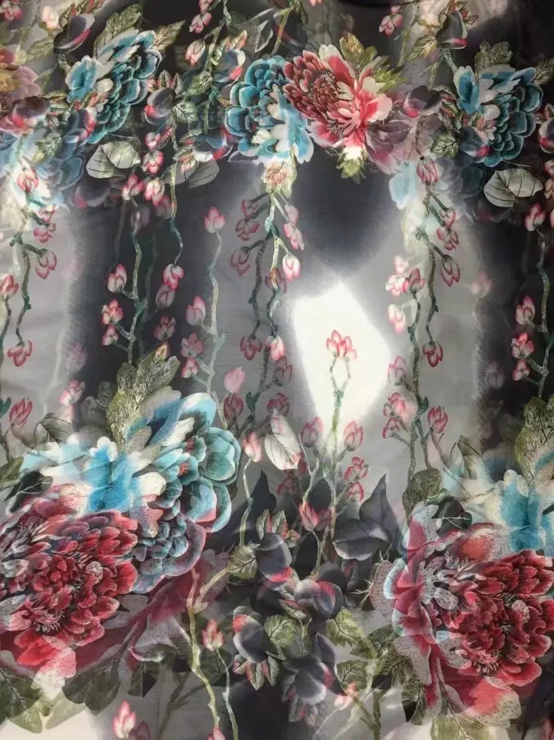 Buy pretty flower silk fabric for lady dress digital