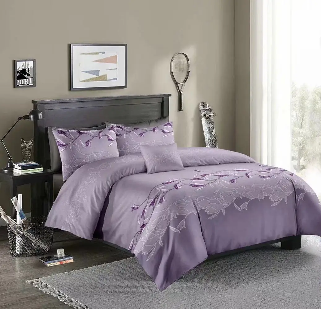 

3Pcs/set European Embroidered Duvet Cover & Pillowcases Set EU/AU/US Size Comforter Covers Grey/Purple/Red/Beige 4 Colors