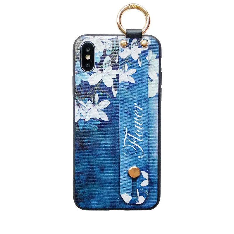 LUDI Hot 3D Vintage Floral Phone Case for iPhone 7 7Plus Soft TPU Fashion Flowers Wrist Strap Phone Bag for iPhone X 6 6s 8 Plus8