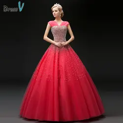 Dressv sexy V-образным Вырезом кружева бисероплетение блестки quinceanera платье рукавов длиной до пола длина длинные бальное платье quinceanera платье