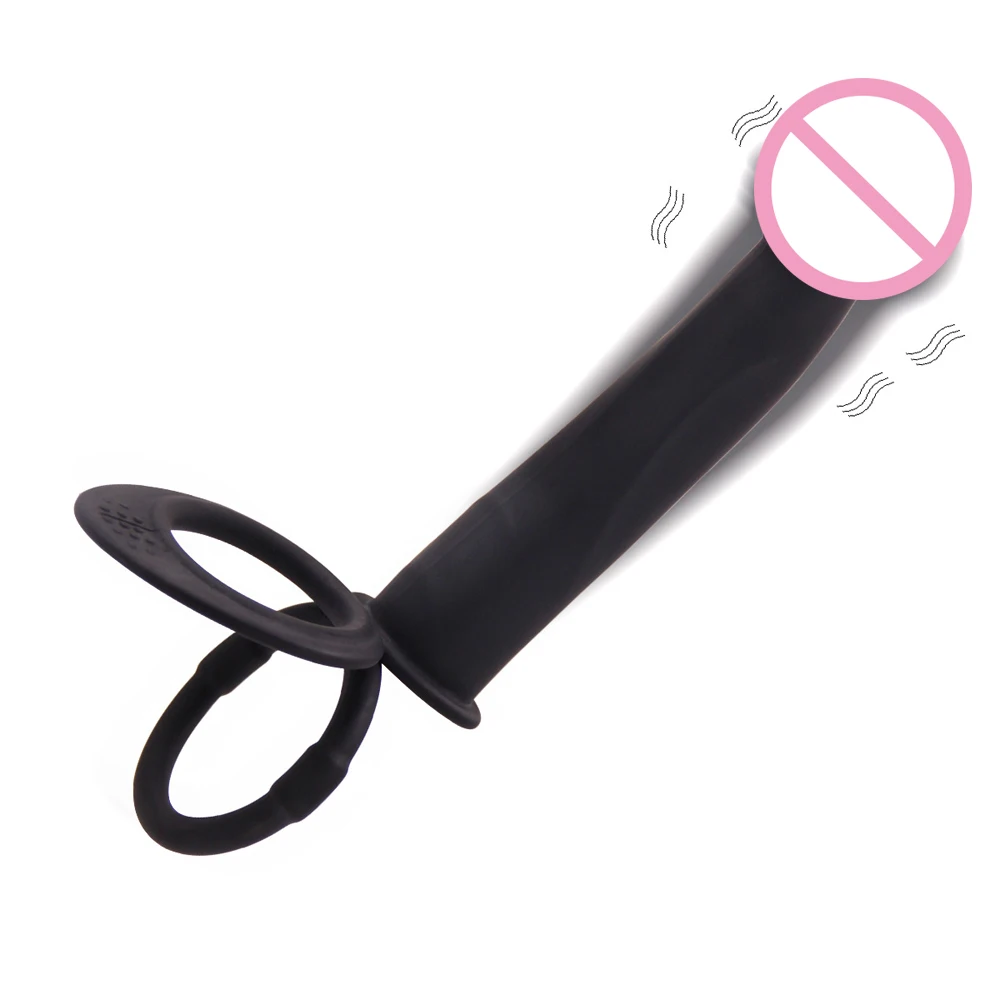Vibrating Dildo with Penis Rings Strapon Phallus Double Penetration Vaginal Silicone Anal Plug Sex toys 6