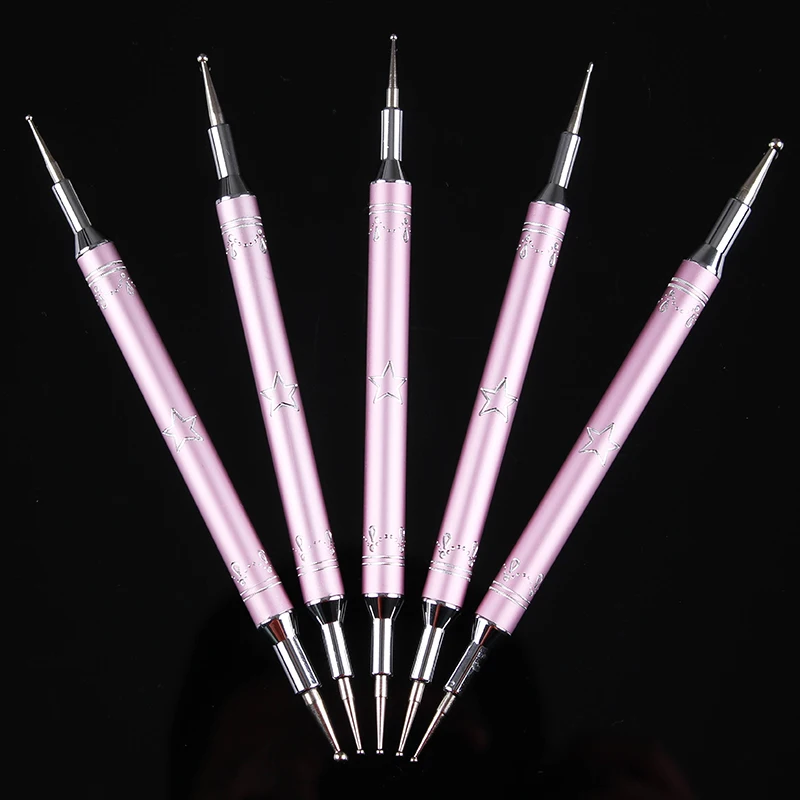 Набор из 5 предметов, ручка с двойным концом, высокое качество, стразы, шпильки, драгоценные камни, Пикер восковой карандаш, розовая ручка в горошек, сделай сам, маникюр, инструменты для дизайна ногтей