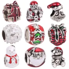 AIFEILI High Quality Style Enamel Crystal Christmas Gift Bead Charms Fits Pandora Bracelets For Women Jewelry Wholesale
