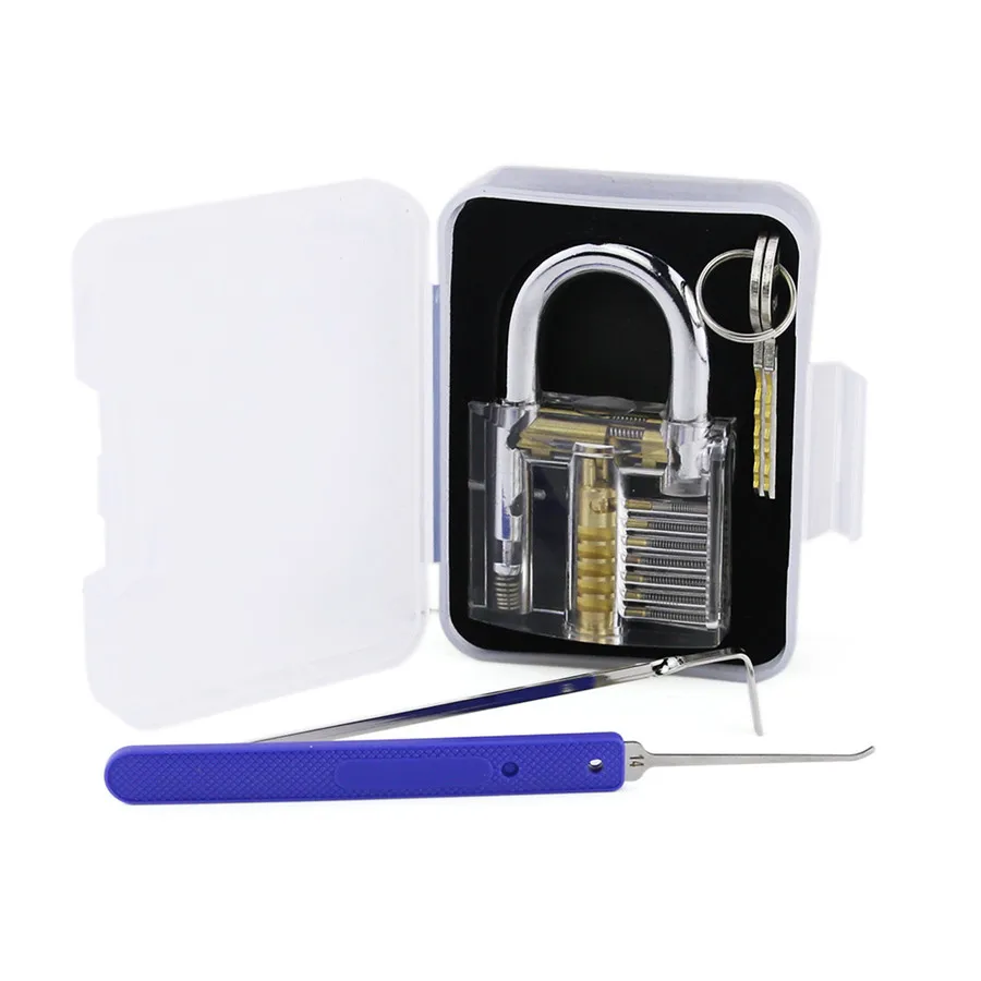 

Free Shipping Transparent Lock with 1pcs Broken Key Extractor Pick Tool ,1pcs Tension Tool Useful Practice Set