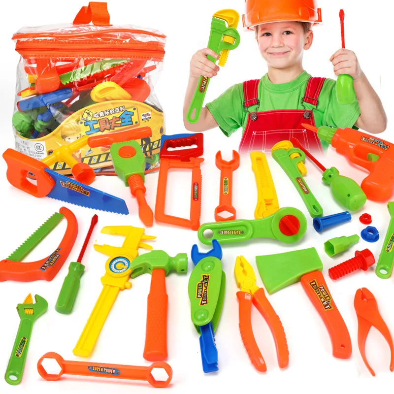 34pcs/set Boys Toy Repair Tools Ax Carpentry Plastic Simulation Tool Toys For Boys Baby Early Learning Educational Toys