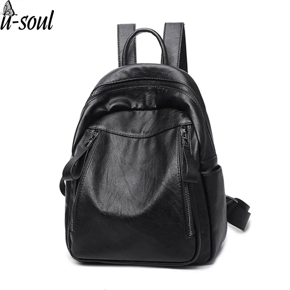 fashion leather women backpack female black backpacks women bag mochila student backpack korean style solid rucksack A4167