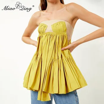 

MIAOQING sexy Shoulder-exposed Strapless waistcoat lady sleeveless asymmetric A-line waistcoat new summer fashion style of 2019
