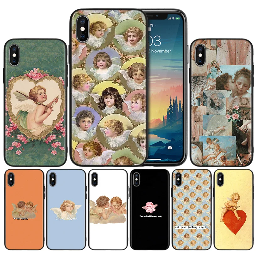 

Renaissance angels Soft Black Silicone Case Cover for iPhone 7 8 XS Max XR X 6 6S 5 5C 5S SE Plus