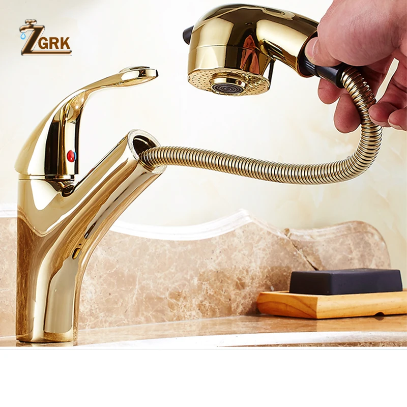 ZGRK настенное крепление кухонный кран с одной ручкой с одним отверстием Выдвижной Смеситель Краны