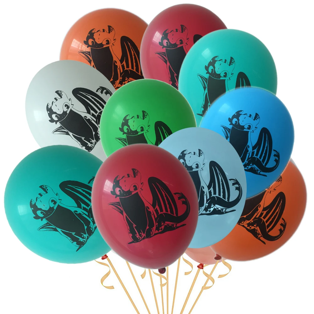 

How to Train Your Dragon 10pcs 12 inch Balloon Black Dragon Toothless Happy Birthday Party Baby Boy Theme Hero Decorative Toys