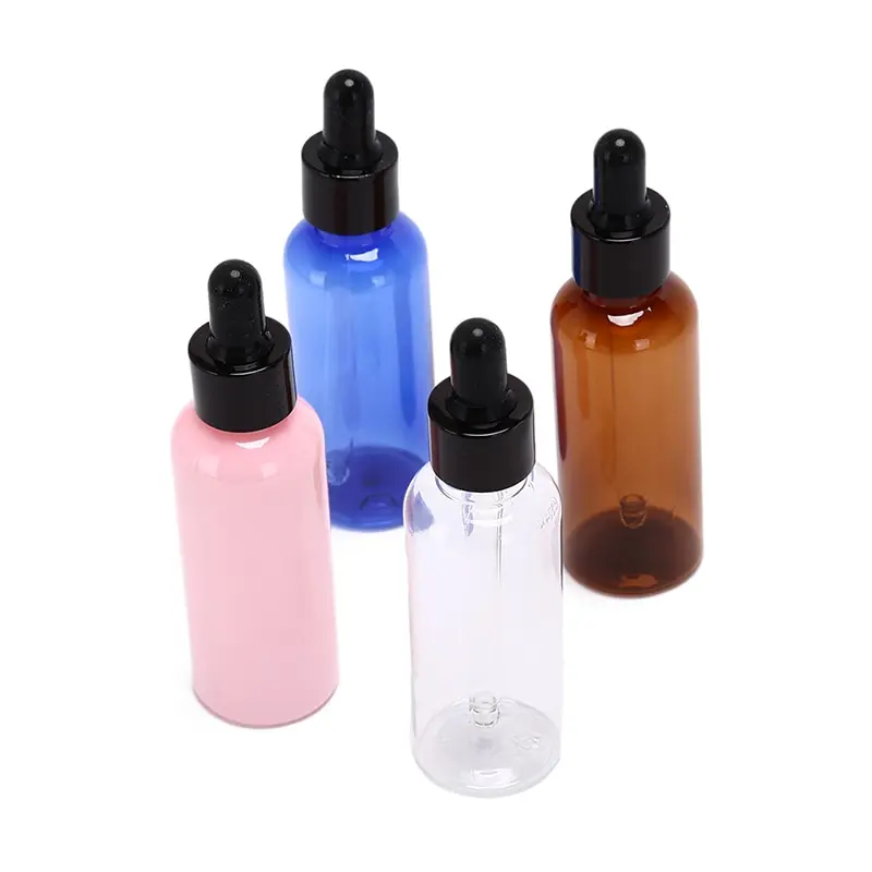 

Mini 50ml Empty PET Aluminum Dropper Oil Essential Bottle In Refillable Drop Liquid Pipette Bottles