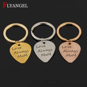 

2018 Fashion Guitar Pick Keyring Hand Stamped Love Always MoM Heart Jewelry Stainless Women Keychain Mother's Day Birthday Gift