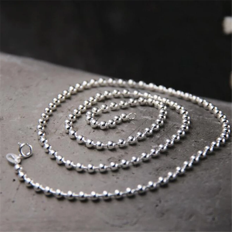 

2mm 3mm Metal Ball Bead Link Chains 925 Sterling Silver For DIY Making Jewelry Necklace Bracelet Accessories 50cm 55cm 60cm 65cm