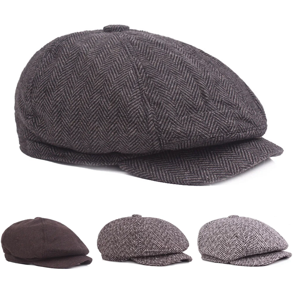 Men’s Winter Knitted Hat Casual Driving Golf Beret Caps Warm Octagonal Hats HATCS0369in Men's