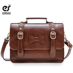 ECOSUSI Новая Кожаная Сумка Винтаж для женщин Crossbody портфель бантом Bolsas Femininas курьерские Сумки