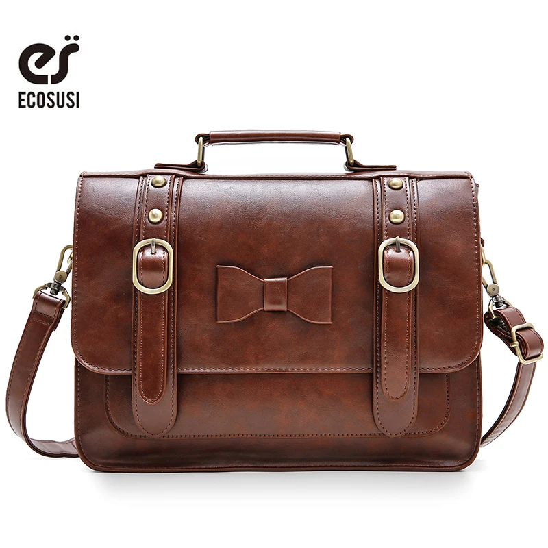 

New Ecosusi Vintage Leather Women Messenger Bag Crossbody Satchel Briefcase Bowknot Bolsas Femininas Messenger Bags