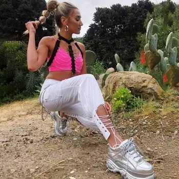 

Summer women's new high waist casual pants lace up Harlan trousers