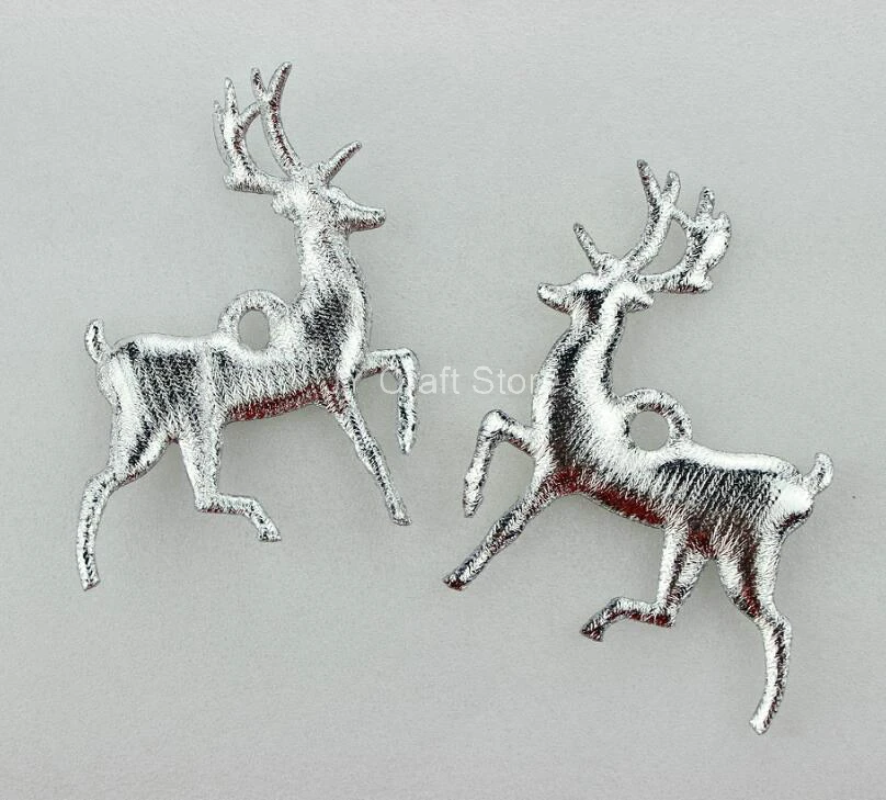 100pcs Glitter Metallic Silver Christmas Reindeer Appliques
