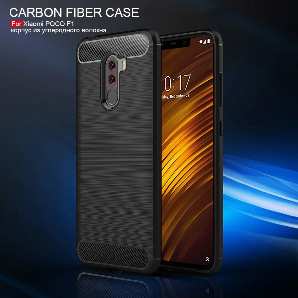 TOMKAS Phone Case Silicon Cover On For Xiaomi Pocophone Poco F1 PocoF1 PocophoneF1 Carbon Fiber Case Soft TPU Global Xiomi Funda (1)