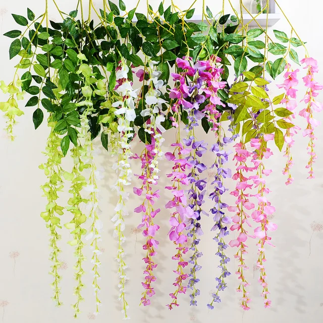 1pc Artificial Wisteria Vine Rattan Flower Plant Silk 1pc Artificial Wisteria Vine Rattan Flower Plant Silk Arrangement Wedding Home Bedroom Living Room Decoration