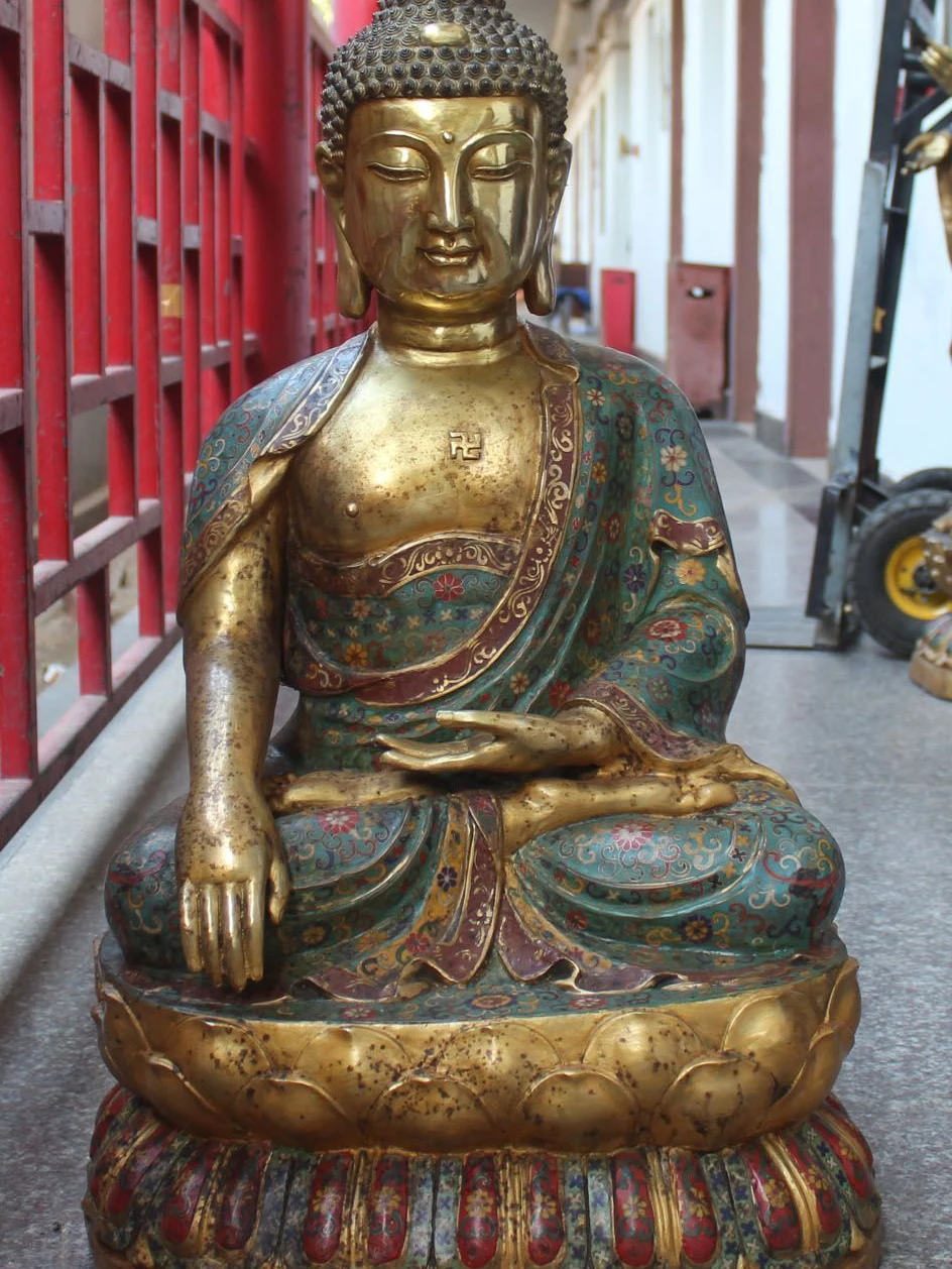 

32" Bronze Gilt Cloisonne Enamel Shakyamuni Sakyamuni Amitabha Buddha Statue