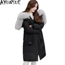 AYUNSUE, новинка, зимний длинный пуховик, большой меховой воротник, с капюшоном, зимний пуховик, Женская парка, модная, теплая, Doudoune Femme ST467