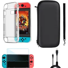 4 in 1 Game Players Accessories Kits for Nintendo Switch Case Bag+Charging Cable+ Protective Case+Tempered Glass Screen Film Set