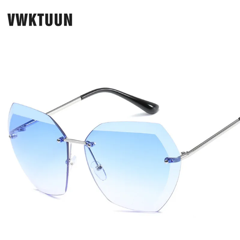VWKTUUN Rimless Sunglasses Women Square Glasses Shades Oversized Sunglasses Metal Frame Oculos Feminino Vintage Retro Sunglasses
