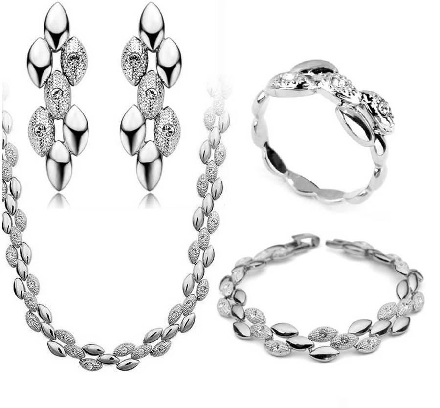 Austrian crystal jewelry luxury jewelry famous brand gold-color grain set four-piece set Crystal Jewelry Sets