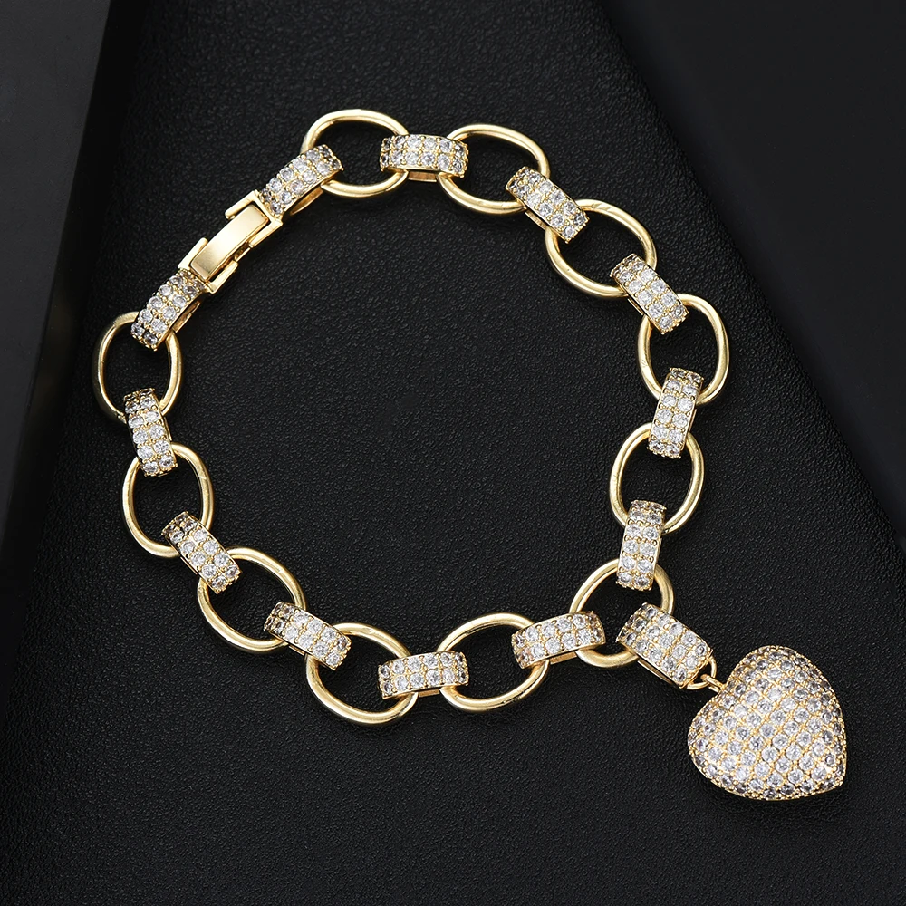 GODKI Luxury Heart Link Chain Bracelets Bangles Cubic Zircon CZ Vintage