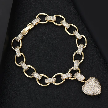 

GODKI Luxury Heart Link Chain Bracelets Bangles Cubic Zircon CZ Vintage Bohemian Cuff Bracelets For Women Femme Fashion Jewelry