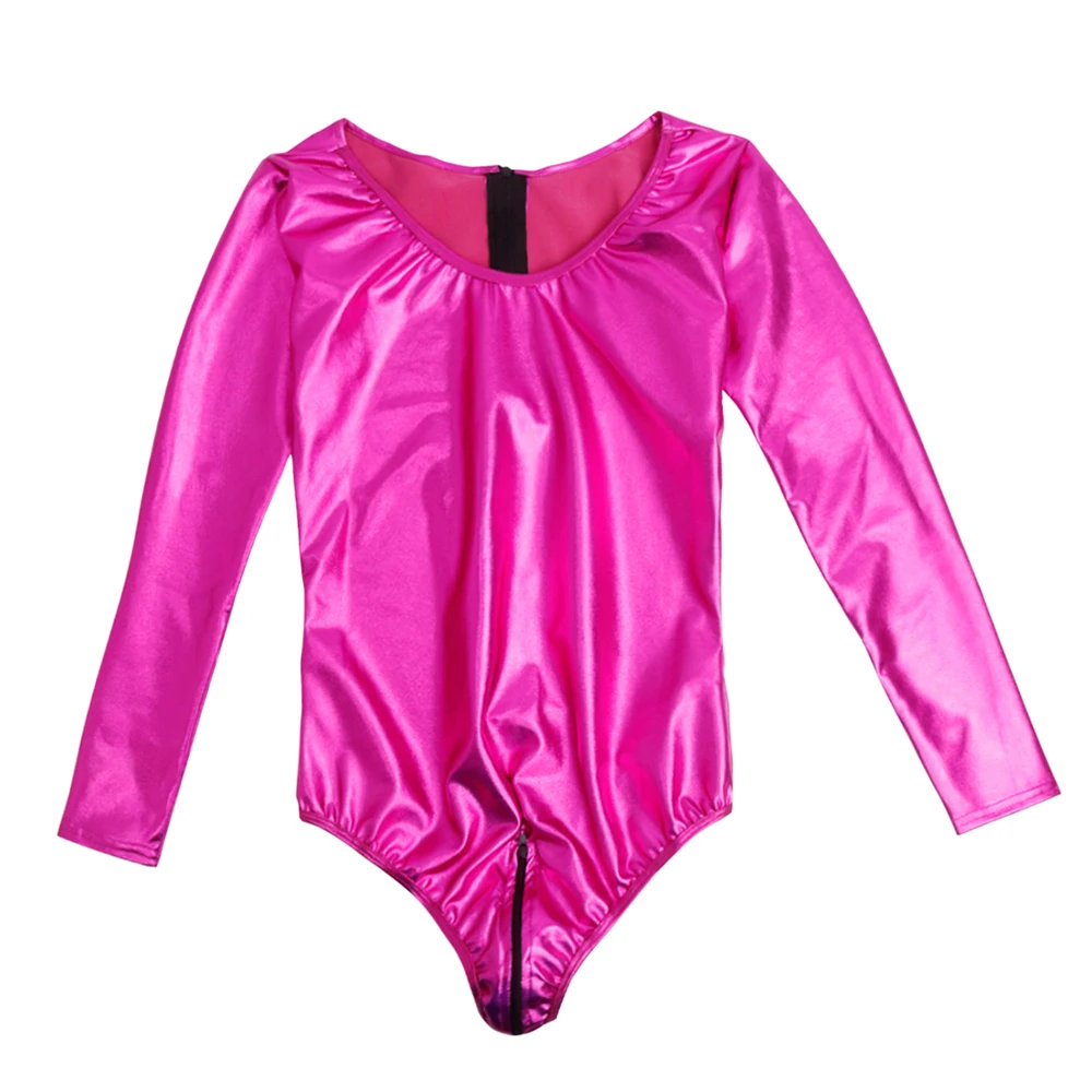 iEFiEL Sexy Womens Wetlook Bodycon Patent Leather Leotard Bodysuit with Zipper Crotch High Cut Dancewear for Nightclub Parties white bodysuit