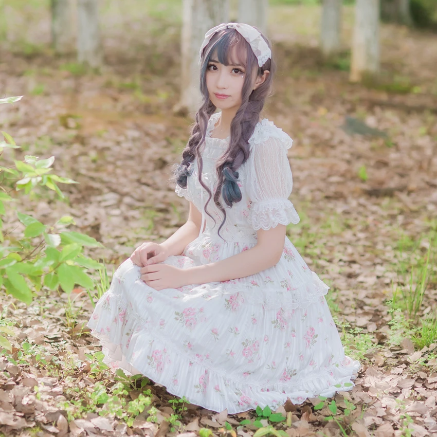 

2018 new original Lolita dress lolita dress 2018 summer new sweet elegance chiffon crew neck dress