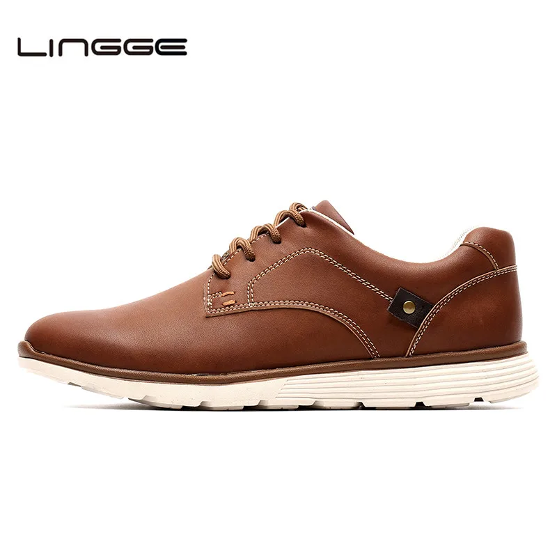 

LINGGE New Leather Shoes Men's Flats, Design Style Men Shoes, Fashion Lace Up Casual Shoes For Men Big Size 39-46 #IL007-2