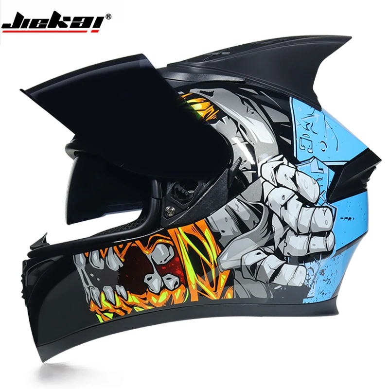 Зимний шлем JIEKAI анфас мотоциклетный шлем Двойные линзы рыцарские защитные колпачки защитные шестерни шлемы - Цвет: c13