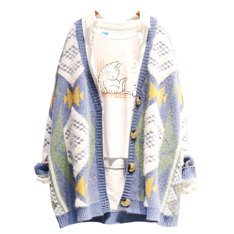 Winter Single Breasted Sweater Cardigan Women's Loose Long 2018 Autumn New Lazy Wind Korean Edition Color Mohair Knit Jacket |