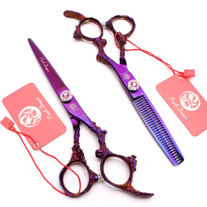 Фиолетовый дракон 6,0 дюймов 9CR материал профессиональный набор волос ножницы парикмахерские ножницы тонкие ножницы и ножницы для салона - Цвет: purpler set scissor