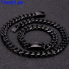 Hip Hop Necklace For Men Cuban Link Chain Man Black Stainless Steel Bracelet Male Big Chunky Minimalist Rapper Chain Necklaces