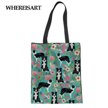 WHEREISART Хлопковые женские сумки для покупок Холщовая Сумка с принтом бордюра колли многоразовая складная сумка на плечо школьные книги сумка-тоут