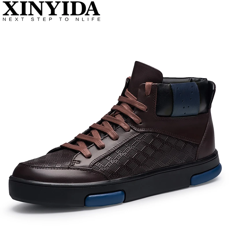 Alta De Hombre Invierno Genuino Black Algodón Cuero Size36 47 Piel Moda brown Plus Para Zapatos Skateboard Calidad Hombre Cálida fSqgfI