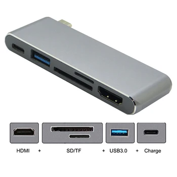 

5 in 1 USB 3.1 Type C Hub with 4K HDMI Type C Charging Port SD TF Card Reader USB 3.0 Hub for MacBook Pro Google Chromebook