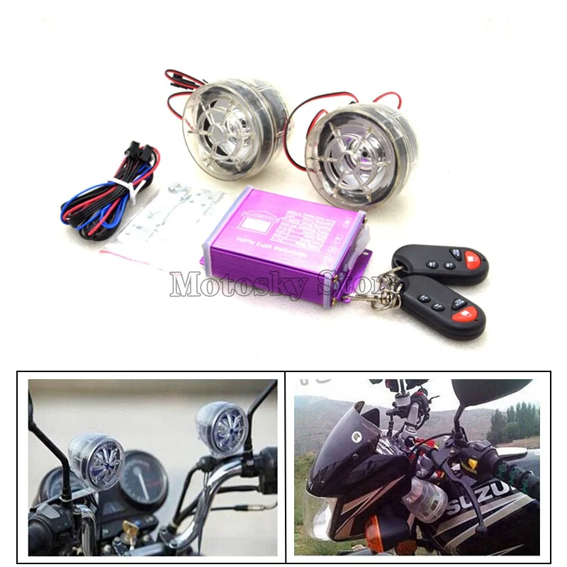 

Motorcycle Anti-Theft Audio Speakers Handlebar Audio FM Radio MP3 Music Player Scooter Chopper Cruiser Moto