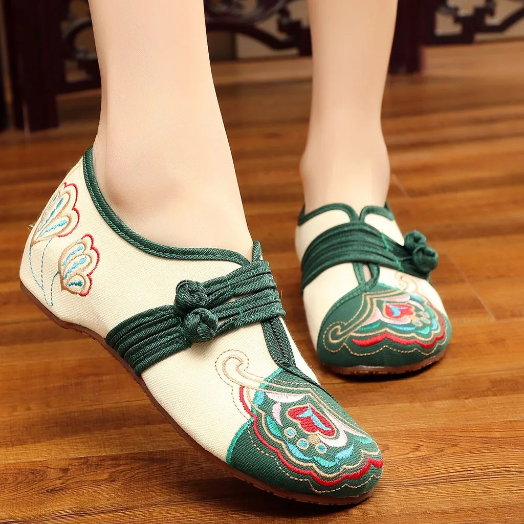 

shoes woman Women's Embroidered Cotton Double Buckles zapatos de mujer Old Beijing Flats Vintage Casual Shoes#G6