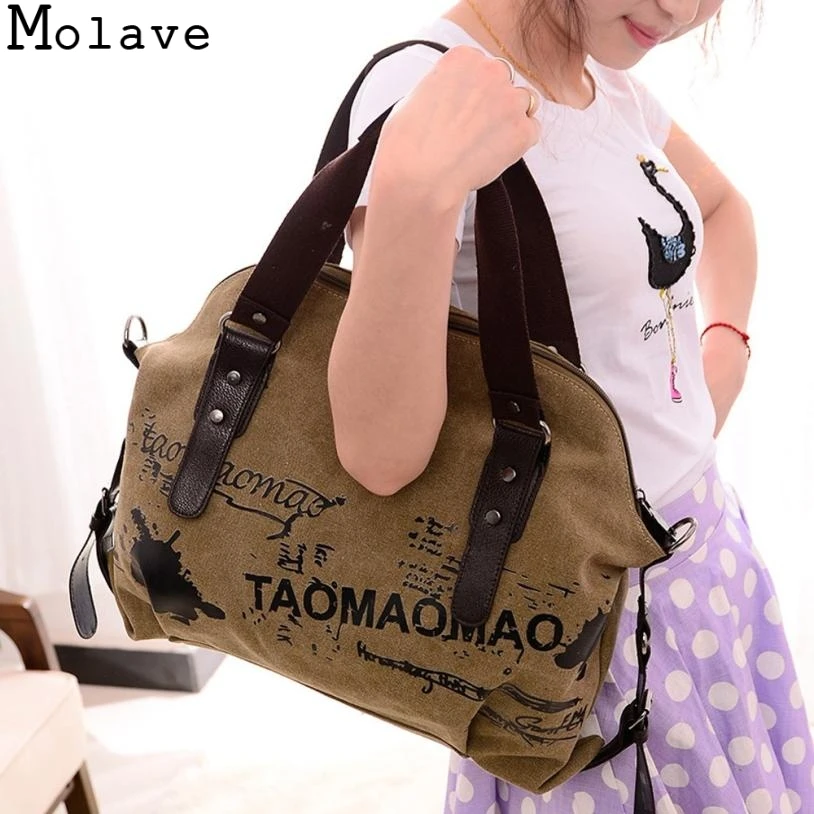 

MOLAVE Handbag New Women's Bag Large-capacity Tote Bag Shoulder Diagonal Cross Bag Retro Leisure Travel Canvas Bag 58.August.12